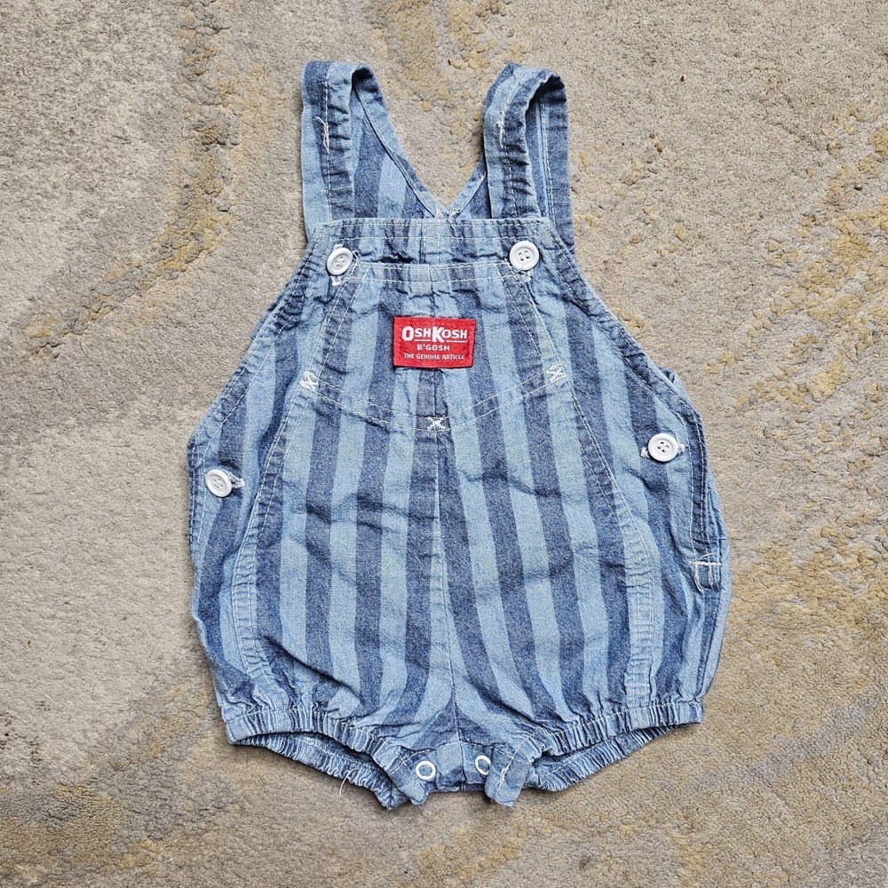 Vintage OshKosh B'Gosh Vestbak Bubble Romper Stripe Overalls USA  6-9 Months